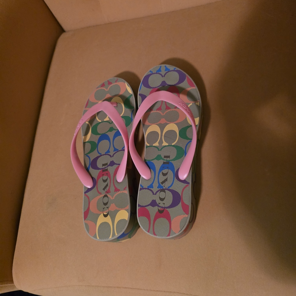 Vibrant Patterned Coach Flip Flops Size 8